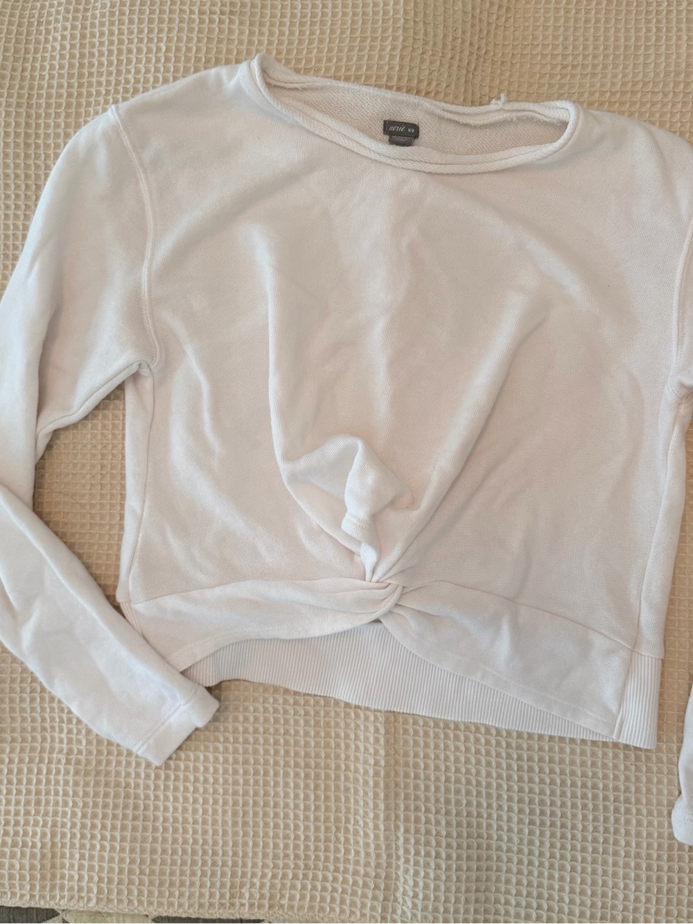 aerie White Twist-Hem Long Sleeve Sweatshirt